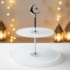 Modern Marble Crescent and Star Two Tier Serving <b>Stand</b> luxury of <b>white</b> marble with a striking matte black architectural frame - Product Image 5