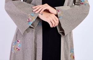 Embroidery New Style Modest Abaya Robe Islamic Clothing Front Open Muslim Women Long Dress Polyester Floral V Neck <b>Eid</b> Daily - Product Image 2