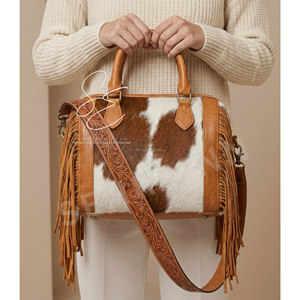 Hair On Cowhide Leather <b>Small</b> Duffle Bag Western Fringe Genuine Leather Purse Bohemian Fashion Cowgirl Speedy <b>Handbag</b> for Women - Product Image 2