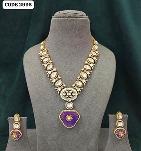 Luxury Kundan <b>Necklace</b> Set with <b>Ruby</b> Pendant, CZ Stones, Bridal Wedding Jewellery, Party Wear, Earrings for Women Indian Set - Product Image 2