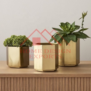 Pots de fleurs dorés jardinière sur socle pour salon - Product Image 5