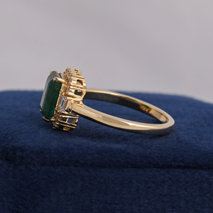 2 Carat Green Emerald Halo Engagement <b>Ring</b> 14K Gold Emerald Cut Gemstone Diamond <b>Ring</b> for Women - Product Image 3