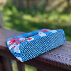 Blue Embroidered Canvas Handbag With <b>Red</b> Lobster Pattern Casual <b>Purse</b> For Beach Travel Summer Use - Product Image 4