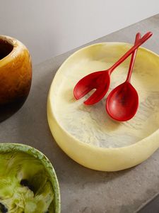 Juego de Servidores de Ensalada de Resina Verde Estilo Vintage con Patrón de Mármol, Tenedor y Cuchara de Resina, Utensilio de Cocina - Product Image 3