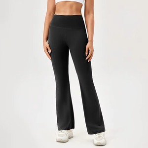 High Waist Full Length <b>Flared</b> Leg <b>Yoga</b> <b>Leggings</b> Solid Orange Seamless Stretch Women's Pants - Product Image 4