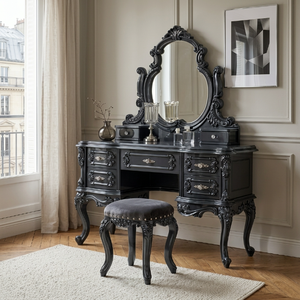 Ensemble coiffeuse <span class=keywords><strong>de</strong></span> luxe personnalisé en bois <span class=keywords><strong>de</strong></span> palissandre, style français classique, avec miroir et tabouret, pour villa, suite nuptiale, mobilier OEM - Product Image 4
