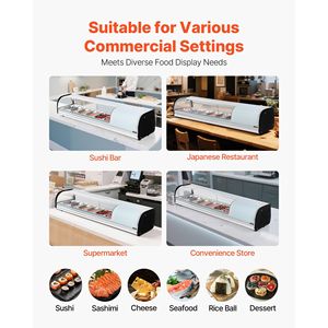 Équipement de réfrigération pour cuisine commerciale, vitrine à sushi de 2,2 pieds cubes avec éclairage LED, vitrine de comptoir à 6 bacs, verre incurvé pour - Product Image 6