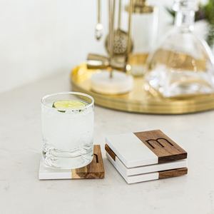 NEHA ENTERPRISES Elegant Wooden <b>Marble</b> <b>Coaster</b> Set Natural Stone Beverage <b>Coasters</b> for Hotel Restaurant Use - Product Image 2