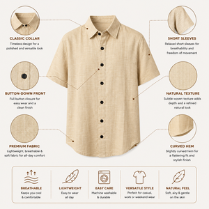 Womens <b>Linen</b> Blend Short Sleeve Button Down Shirt Lightweight Breathable Casual Summer <b>Top</b> | Classic Collar Natural Texture Wear - Product Image 5