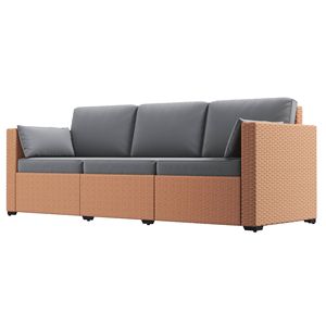 Divano da Esterno a 3 Posti in Rattan PE Grigio Sabbia con Cuscini Impermeabili per Giardino e Cortile - Product Image 1