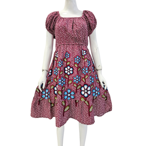 Vestido de algodón con estampado floral, cuello cuadrado, manga corta, corte holgado, largo hasta la rodilla, ropa informal para mujer, ropa de primavera - Product Image 4
