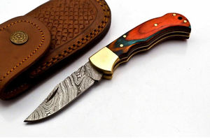 Couteau à lame fixe Short Sign Industry en acier Damas à bord dentelé avec manche en bois Pakka - Couteau de camping DIY - Product Image 2