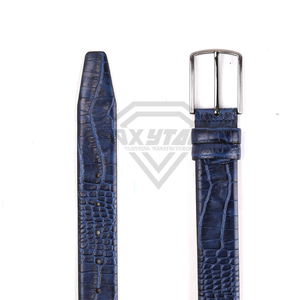 Cinturón de Cuero Genuino Premium para Hombre, Diseño de Cocodrilo Azul en Relieve, Correa de Alta Calidad para Vestir - Product Image 4