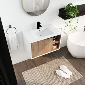 Mobile bagno sospeso da 30 pollici con lavabo in ceramica e anta con chiusura ammortizzata - Product Image 2
