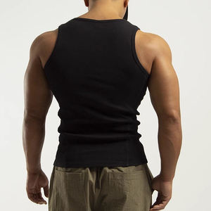 Débardeur en coton noir pour homme, col rond, couleur unie, décontracté, tricoté, sans manches - Product Image 2