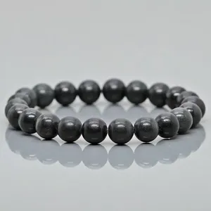 Natural Black Jet Smooth Round Gemstone Beads <b>Stretch</b> <b>Bracelet</b> Healing Jewelry Wholesale - Product Image 3