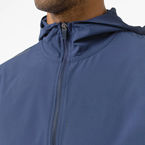 Men's Navy Hooded Tracksuit Set Quick Dry Sporty Shorts <b>Jacket</b> Full Sleeve Zipper Fly Lightweight Polyester Spring Wear - Product Image 6