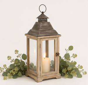 Lanterne en bois grande taille avec dessus en métal, style vintage, pour décoration de ferme, porte-bougie décoratif pour jardin extérieur, à prix réduit - Product Image 5