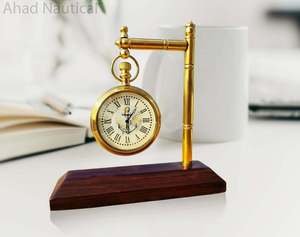 Vintage Brass <b>Desk</b> <b>Clock</b> with Wooden Base Antique Table <b>Clock</b> Nautical Decorative Timepiece for Home Office Decor Wholesale OEM - Product Image 4