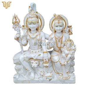 Murti de mármol de Shiva y Parvati con Ganesh |   Estatua de Shiva Parvati en Mármol Blanco |   Ídolo de Dios Tallado a Mano en Mármol por MALIYAS Jaipur - Product Image 2