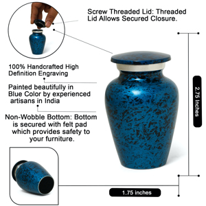 Marble Blue Metal <b>Keepsake</b> Urn Adult <b>Ashes</b> Cremation Memorial Urn Painted Remembrance Vessel - Product Image 6