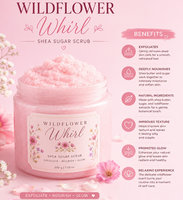 Exfoliante Corporal de Azúcar y Manteca de Karité Wildflower Whirl al por Mayor con Aceites Naturales para una Limpieza Profunda, Suavizante e Hidratante para la Piel