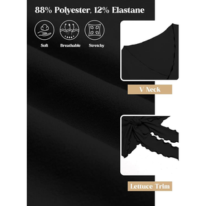 Women <b>Black</b> <b>Long</b> <b>Sleeve</b> <b>Crop</b> Top Deep V Neck Self-Tie Bow Solid Color Yoga Shirt Regular Fit Full <b>Sleeve</b> Activewear - Product Image 5