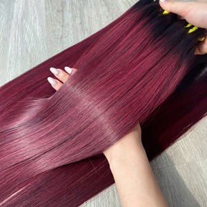 Pas cher Prix Fermeture Frontale Faire Perruque Super Double Dessiné Os Droit Bundle Vietnamien Vierge Cheveux Machine Trame Ombre Bourgogne - Product Image 5