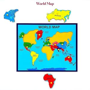 Puzzle de carte du monde en bois pour enfants Khilonewale avec poignées |   Jouets éducatifs pour garçons et filles |   Taille 30x38CM (Carte du monde) - Product Image 3