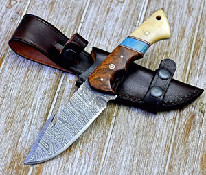 Damascus Hunting/Skinning Gut <b>Hook</b> Knife 10" <b>Clip</b> Point Blade Wenge Wood Handle Full Tang Hand Forged Fixed Blade Ambidextrous - Product Image 3
