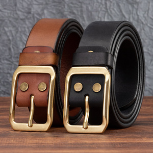 Cinturón de Cuero Genuino para Hombre con Hebilla de Cobre, Estilo Retro Desgastado, Duradero y Suave para Ropa de Trabajo - Product Image 3