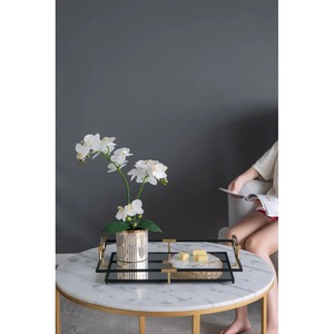 Bandeja de Almacenamiento Rectangular con Espejo y Marco Metálico, Diseño Moderno, Doble Nivel, Apilable, para Uso en Mesa - Product Image 4