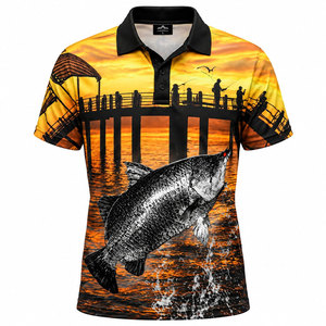 Camisa Polo de Pesca para Hombre con Estampado de Peces y Diseño de Atardecer en Muelle, Secado Rápido, UPF 50, Ropa para Exteriores - Product Image 2