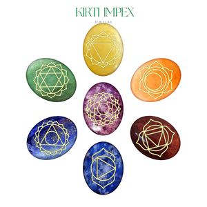 Custom OEM Seven Reiki Palm Stone Crystal Healing 7 Chakra Stones Set Bulk Natural Love Popular Collectible Oval Runes & Symbols - Product Image 1