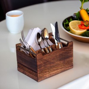 Porte-ustensiles en bois, support à couverts, organisateur de cuillères, fourchettes et couteaux, rangement pour comptoir de cuisine, support en bois rustique - Product Image 2