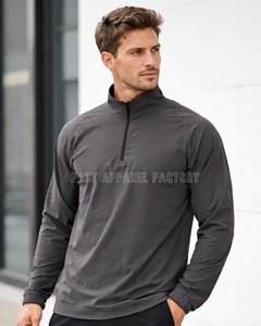 Superior Quality Men's 100% Cotton Half <b>Zip</b> Sweatshirt Durable Sustainable Pullover with Stand Collar and Embroidery for Winter - Product Image 1