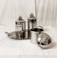 Ensemble de récipients en acier inoxydable martelé à la main avec plateau, pots de rangement de cuisine, ensemble de conteneurs décoratifs avec boutons de couvercle en forme de citrouille dorés