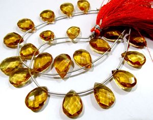 Perles de citrine hydrofugée, forme poire, briolette facettée, 8 pouces - Product Image 1