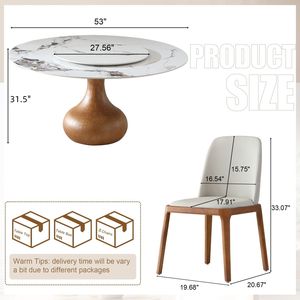 53 \ "tavolo da pranzo rotondo in pietra sinterizzata in marmo moderno con Lazy Susan per sale da pranzo compatte può ospitare 8 sedie - Product Image 4