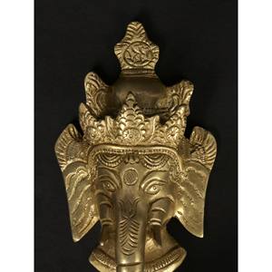 Masque mural Lord Ganesha de 11 pouces fait à la main avec diya en laiton et article de cadeau de cloche fabriqué en Inde - Product Image 3