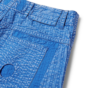 <b>mens</b> blue acid wash cotton shorts vertical line stitching contrast stripe regular fit high waist classic five pocket styling - Product Image 5