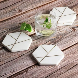 Sous-verres en marbre naturel doré, design moderne et luxueux, sous-verres en pierre écologiques avec plateau pour la maison et les napperons de table - Product Image 6