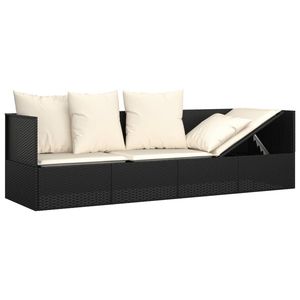 Cama de Exterior Negra, Acero con Recubrimiento en Polvo y Poliéster, Cómoda Tumbona de Ratán Sintético - Product Image 6