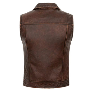 Veste sans manches rétro en cuir véritable pour homme, style vintage décontracté, respirante, avec fermeture éclair, pour l'hiver, grande taille, vêtement de travail court - Product Image 2