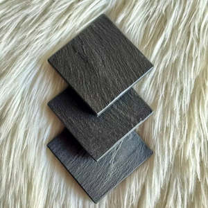 Juego de Posavasos Cuadrados de Pizarra Negra Hechos a Mano, Vajilla de Piedra Natural, Decoración para el Hogar - Product Image 1