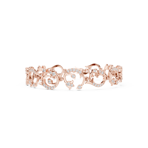 Bracelet Vintage à Motifs Floraux et Diamants, Or Jaune Massif 9K 10K 14K 18K, Diamant CVD Cultivé en Laboratoire VVS DEF, Bracelet à Maillons - Product Image 5