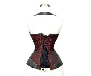 OEM ODM Corset en cuir damassé rouge pour femme, style gothique, respirant, à haute compression, avec crochets et œillets dorés, gaine sculptante à maintien ferme - Product Image 3