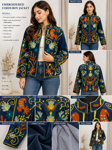 Hand Embroidered Velvet <b>Jacket</b> With Mandarin Collar Full Sleeve Floral <b>Pattern</b> Winter Style <b>Quilted</b> Design - Product Image 5