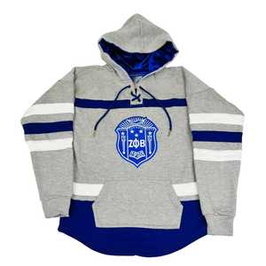 Sudadera con Capucha Gris de Zeta Phi Beta, Bordado Chenille, Ropa de la Hermandad Griega, Sudadera con Capucha Unisex de Algodón Premium - Product Image 1