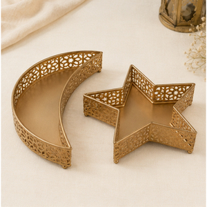 <b>Gold</b> Metal Moon and Star Ramadan <b>Serving</b> <b>Tray</b> Set Iron Eid Mubarak Decoration for Muslim Iftar Party Food Dessert Display - Product Image 5